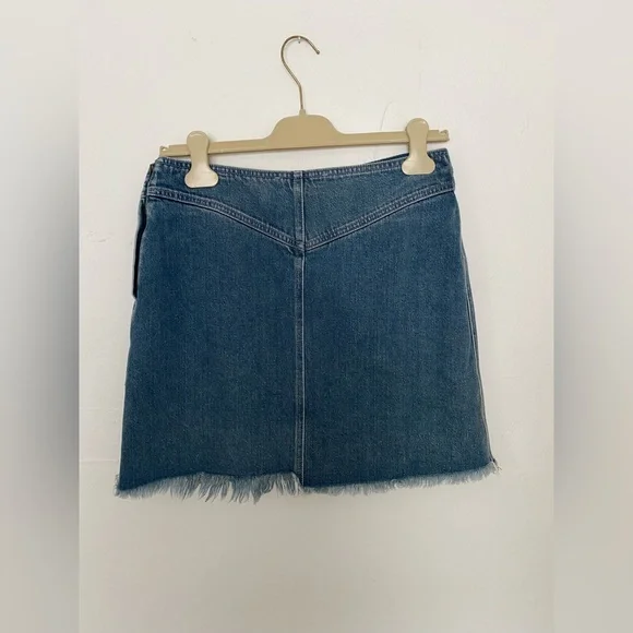 CHLOE BLUE DENIM JEAN MINI SKIRT SIZE 36 FRINGE HEM LUXURY BOHO
